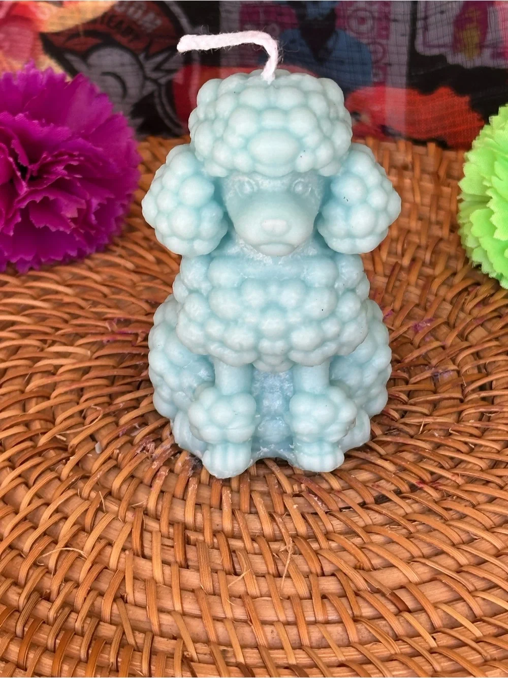 Light Blue Poodle Candle